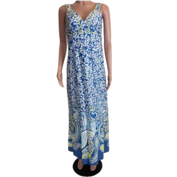 Lilly Pulitzer Maxi Dress XS Blue and Yellow Floral Paisley Print Long Sundress - Picture 1 of 16